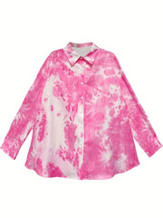 Tie Dye Long Sleeve Button Up Blouse