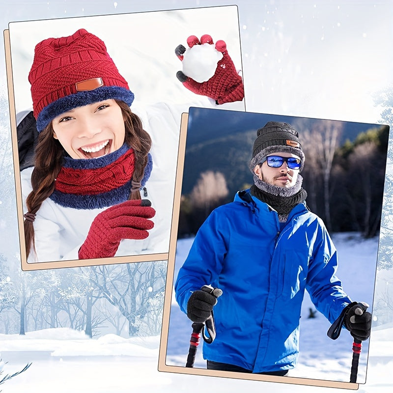 Winter Velvet Hat Scarf Gloves Set for Women Men