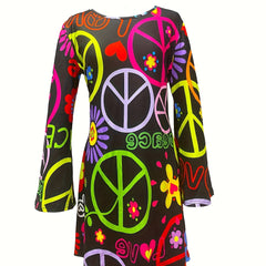 Women's Plus Hippie Print Flared Sleeve Maxi Dress
