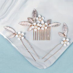 3pcs Flower & Pearl Hair Comb Wedding Headwear Hair Accessory
