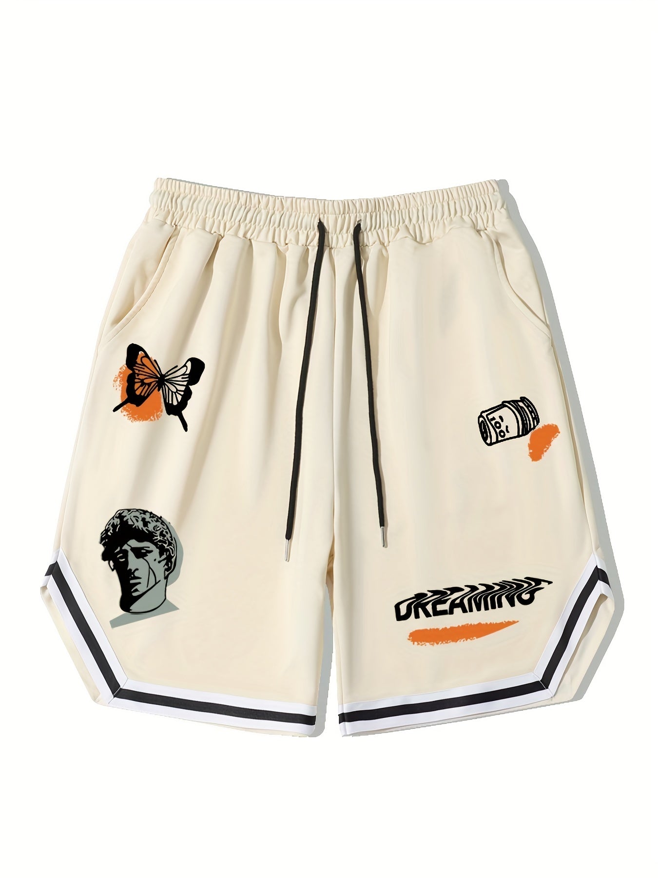 Men's Stripe Edge Drawstring Shorts Casual Elastic Waist Summer