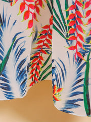 Girls Tropical Print Cut Out Pleated Party Dress Suspenders Printed Long Skirt