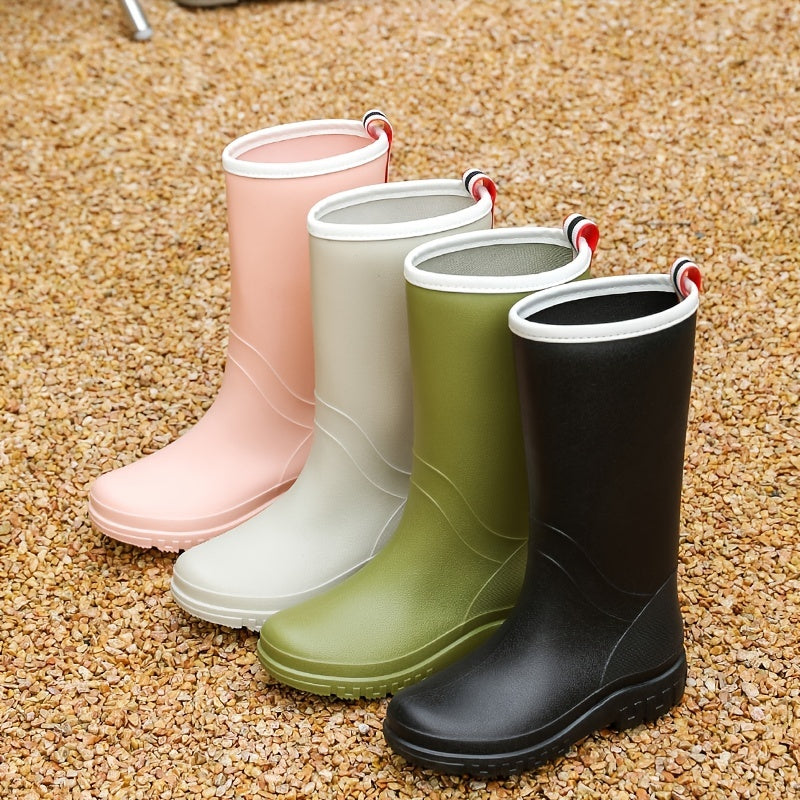 Women's Platform Mid Calf Rain Boots Waterproof Slip On Outdoor Shoes