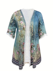Floral Print Lace Trim Cardigan