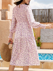 Floral Print Shirred Dress Boho Midi Dress
