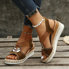 Women's Espadrille Wedge Sandals Roman Style Peep Toe Slip On Shoes