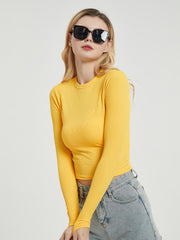 Women's Ribbed Fitted Crew Neck Crop Tops