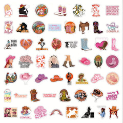 110pcs Cowgirl Stickers Pink Cowgirl Hat Western Girls Boots Stickers Pack