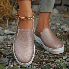 Sequins Pattern Slip On Flat Sneakers Soft Sole Casual & Comfy Shoes
