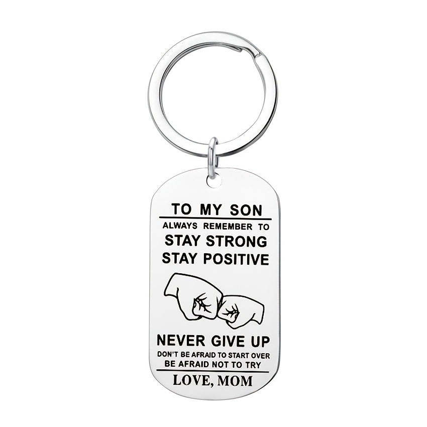 Boys Creative NEVER GIVE UP Pendant Keychain Stainless Steel