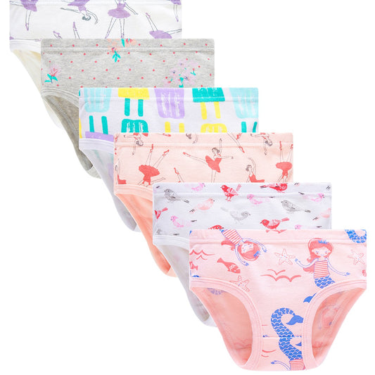 6pcs Girls Animals Flowers Shortie Brief Soft Cotton Underwear