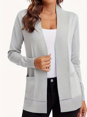 Dual Pockets Open Front Cardigan for Women
