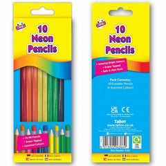 Neon Rubber Tip HB Pencils 10 Pack Bright Colours School Stationery