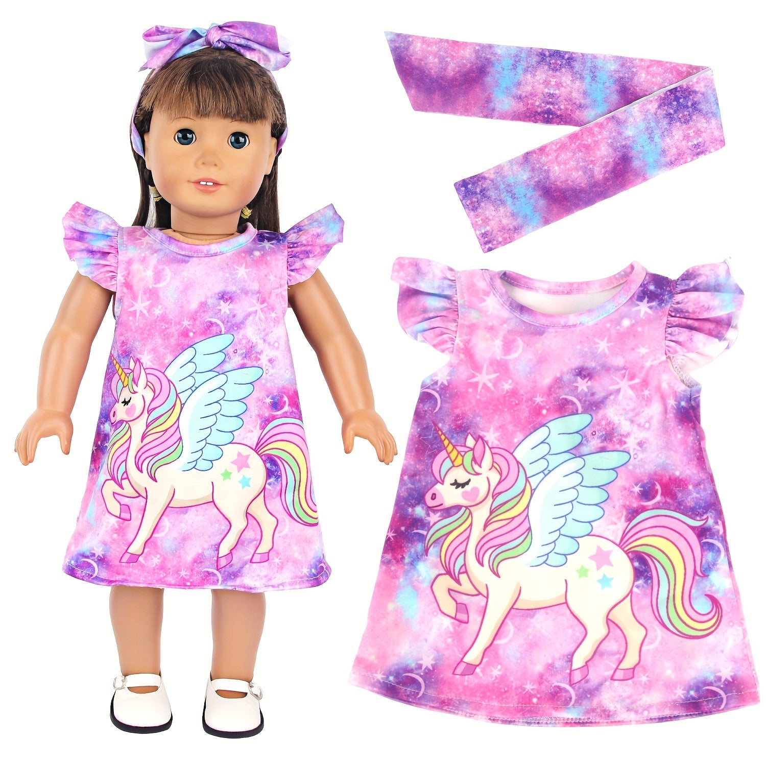 18" Doll Unicorn Flying Sleeve Skirt Headband Nightgown