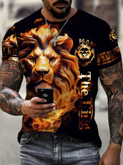 Lion Head 3D Print Men's Street Style Novelty Short Sleeve T Shirt