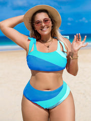 Colorblock Bikini Set Tie Shoulder Top & Underwear Swimsuit