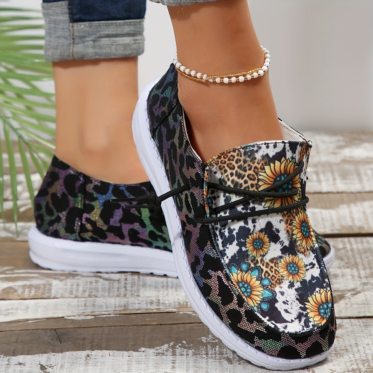 Sunflower Pattern Boat Shoes Lightweight Flats Women's Footwear