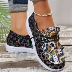 Sunflower Pattern Boat Shoes Lightweight Flats Women's Footwear