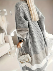 Colorblock Lantern Sleeve Open Front Cardigan