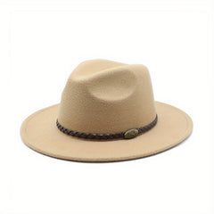 Men's Vintage Woolen Top Hat with Belt - British Style Flat Brim Jazz Hat