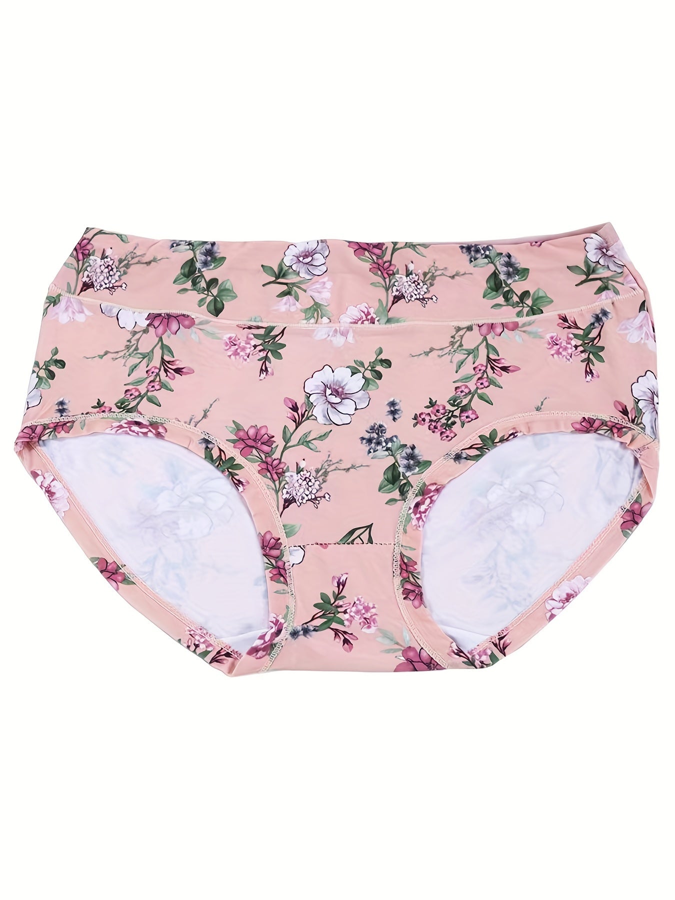 4 Pack Plus Size Panties Set Women's Plus Floral Print High Stretch Briefs