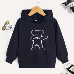 Bear Print Boys Casual Hooded Sweatshirt for Spring Fall