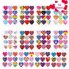 Heart Shaped Envelope Seal Stickers for Gifts, 16 Sheets