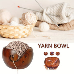 Wooden Yarn Bowl Crochet Wool Thread Storage Holder Carved Hole