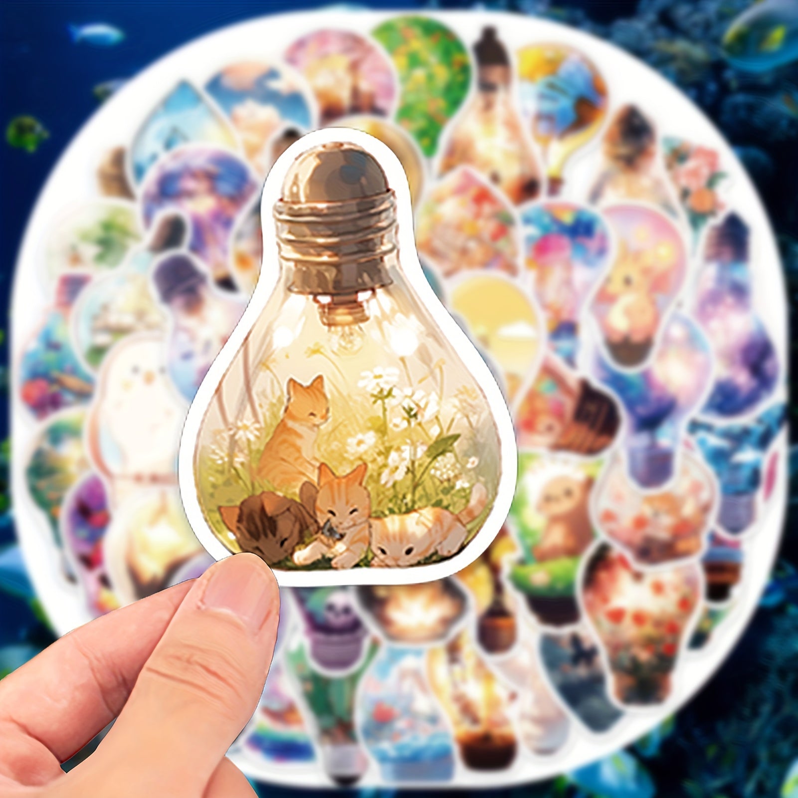 50pcs Light Bulb World Stickers Waterproof DIY Water Bottles Laptops Phones