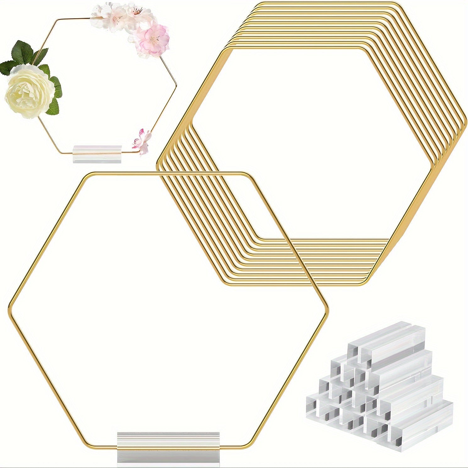 Golden Metal Floral Hoop Table Centerpiece for Party Wedding Decor