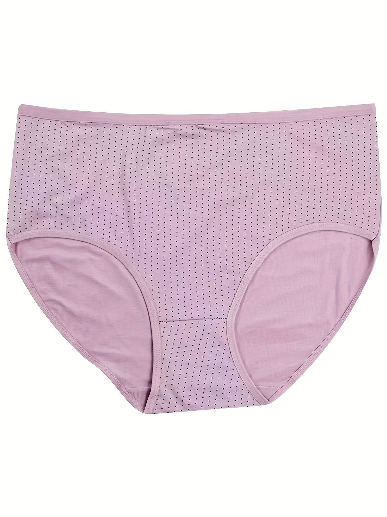 4 Pack Plus Size Panties Set Women's Plus Pin Dot Print Mid Rise Soft Briefs