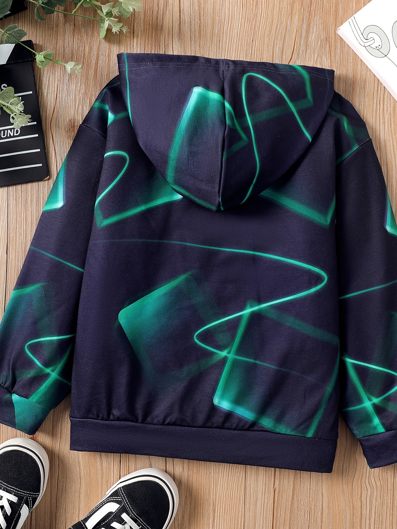 Boys Allover Print Casual Hooded Sweatshirt