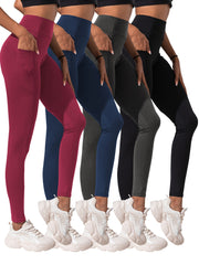 Solid Yoga Pants With Pocket High Stretch Leggings