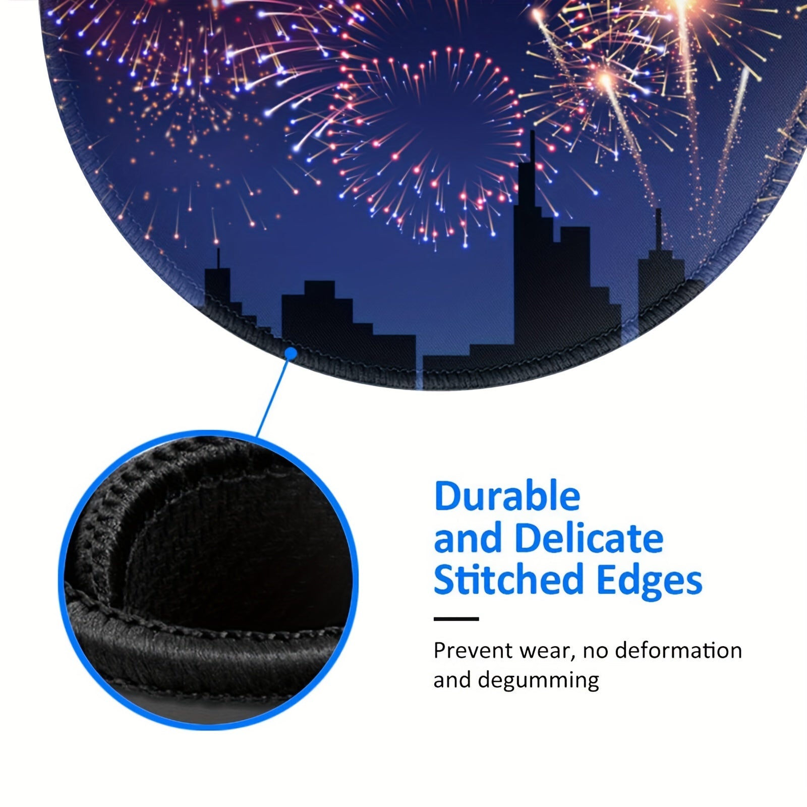 Fireworks Pattern Round 20x20cm Game Mouse Pad with Rubber Seam Border