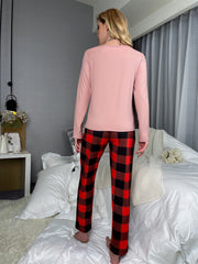 Christmas Snowman Lounge Set Long Sleeve Top & Plaid Pants Loungewear