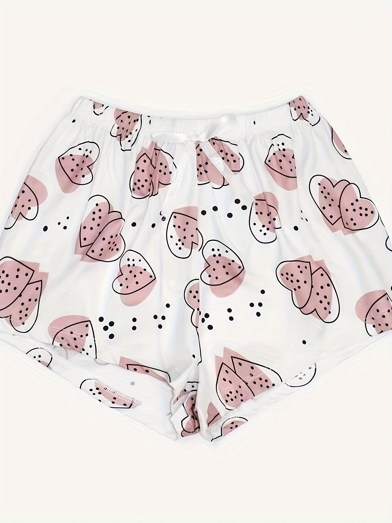 Heart Print Sleep Bottoms Comfy Bow Tie Shorts Women's Sleepwear