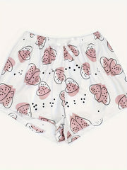 Heart Print Sleep Bottoms Comfy Bow Tie Shorts Women's Sleepwear