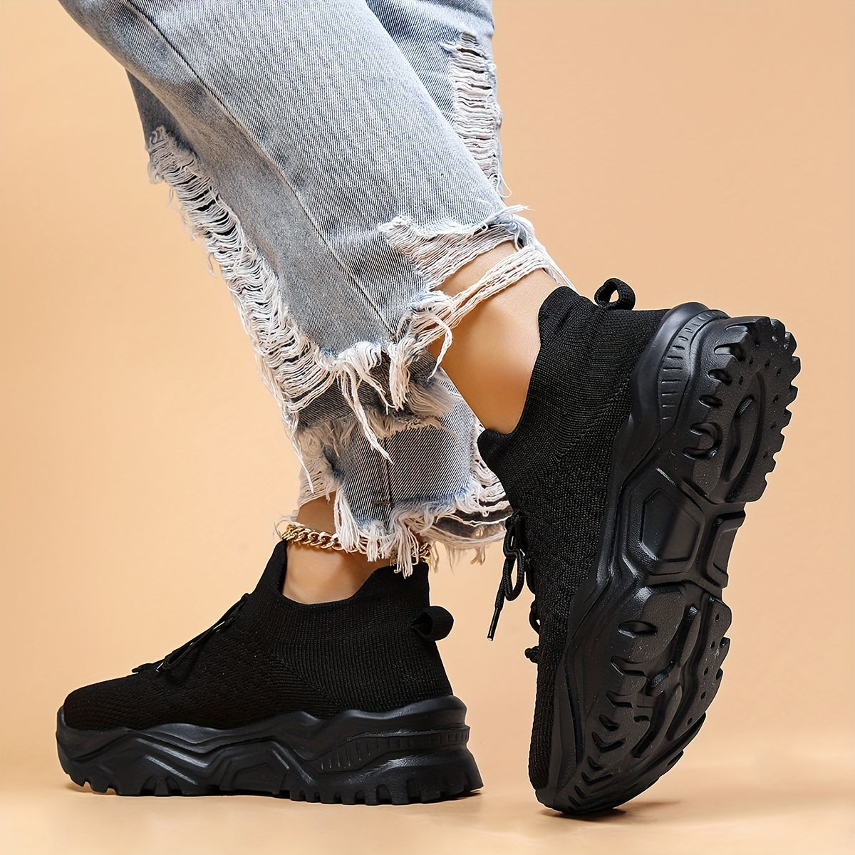 Women's Lace up Walking Shoes Thick Bottom Casual Knit Mesh Sneakers