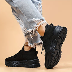 Women's Lace up Walking Shoes Thick Bottom Casual Knit Mesh Sneakers