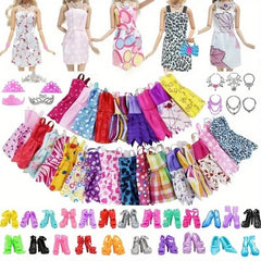 32pc Character Girl Doll Dress Up Set: Clothes, Shoes, Crowns, Necklaces