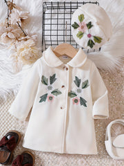 Baby Girl's Floral Print Thermal Long Coat Child's Single Breasted Outwear