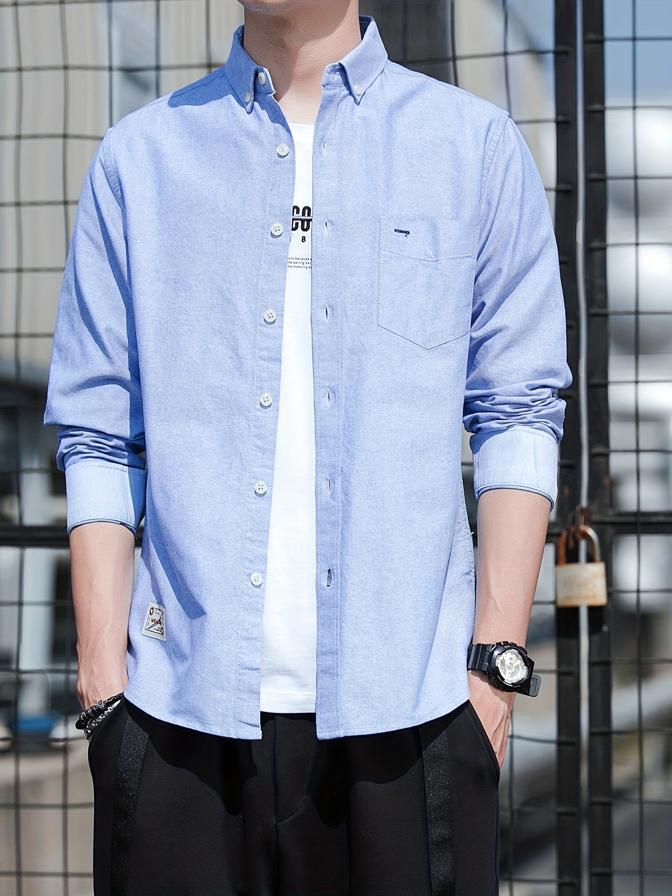 Men's Formal Button Up Shirt with Chest Pocket
