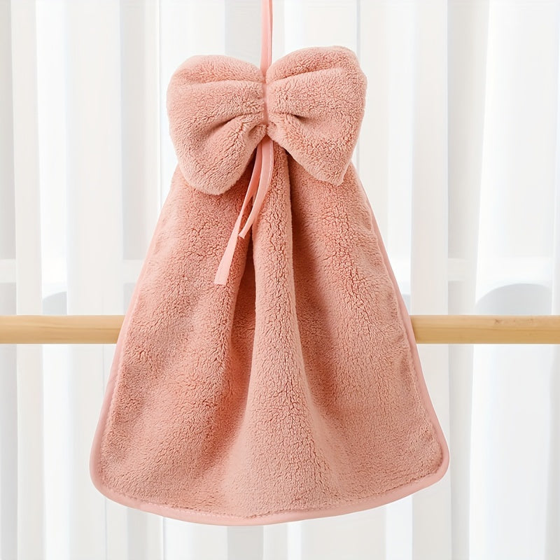 1pc Bowknot Coral Velvet Fingertip Towel Hanging Towel