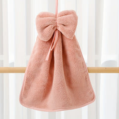 1pc Bowknot Coral Velvet Fingertip Towel Hanging Towel