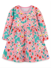 Cotton Dinosaur Print Dress for Toddler Girls