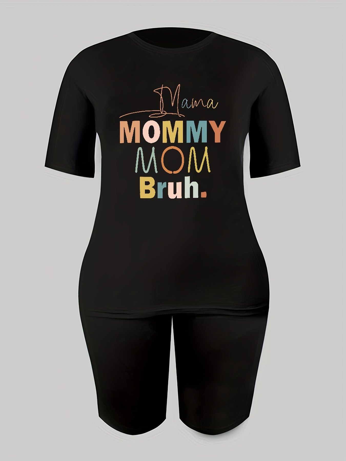 2pcs Summer Casual Sports Sets Graphic Tee & Solid Shorts Women's Activewear