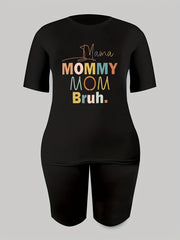 2pcs Summer Casual Sports Sets Graphic Tee & Solid Shorts Women's Activewear