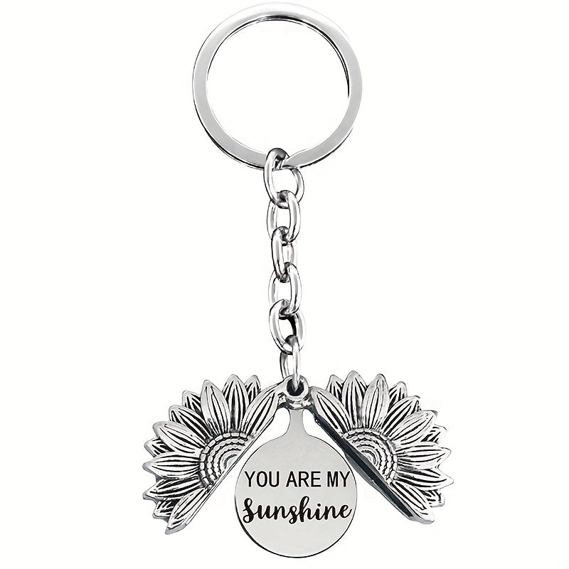 Engraved Sunflower Charm Keychain Pendant - Christmas Gift