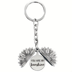 Engraved Sunflower Charm Keychain Pendant - Christmas Gift