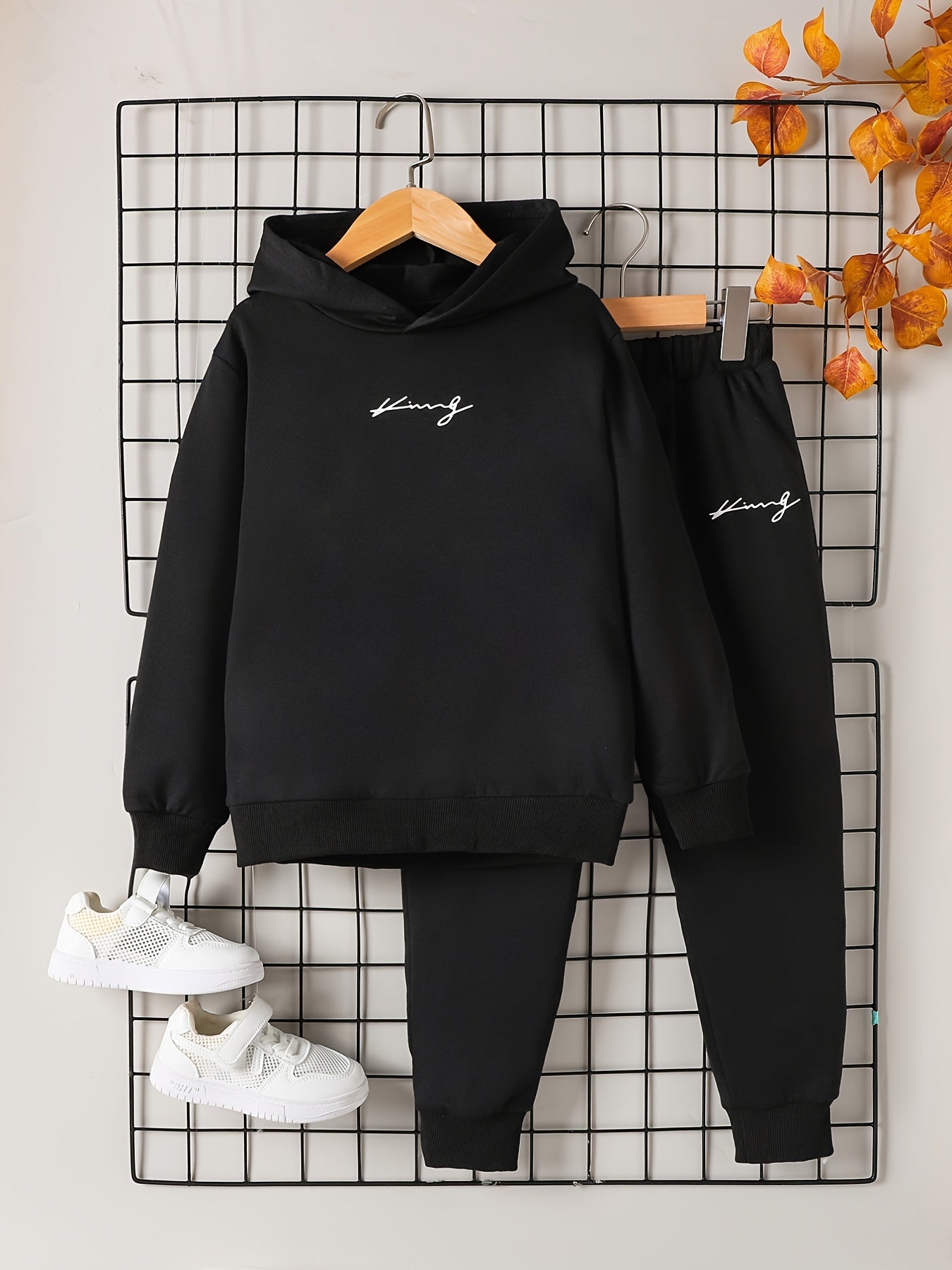 Boys Long Sleeve Hoodie & Sweatpants Set Letter Print Sports Casual Kids Clothes